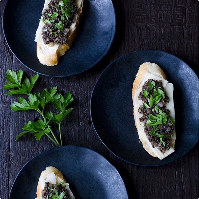 Roasted oyster Mushrooms and swiss baguette bites